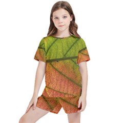 Leaf Autumn Fall Season Macro Kids  Tee And Sports Shorts Set by Wegoenart