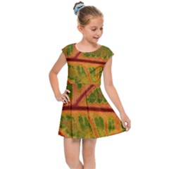 Leaf Veins Texture Autumn Fall Kids  Cap Sleeve Dress by Wegoenart