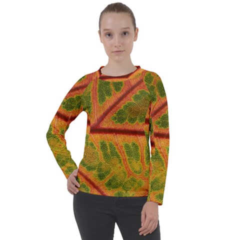 Leaf Veins Texture Autumn Fall Women s Long Sleeve Raglan Tee by Wegoenart