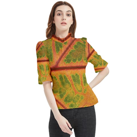 Leaf Veins Texture Autumn Fall Frill Neck Blouse by Wegoenart