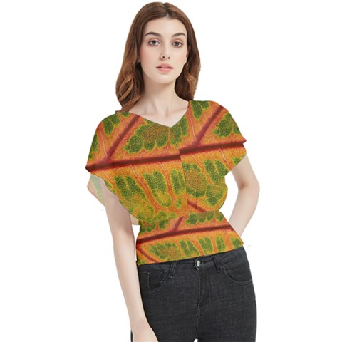 Leaf Veins Texture Autumn Fall Butterfly Chiffon Blouse by Wegoenart