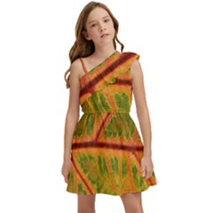 Leaf Veins Texture Autumn Fall Kids  One Shoulder Party Dress by Wegoenart