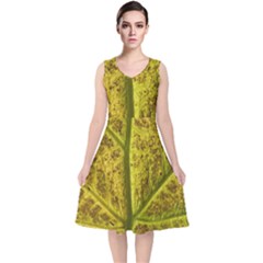 Leaf Structure Texture Background V-neck Midi Sleeveless Dress  by Wegoenart