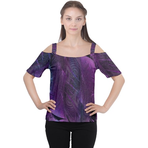 Feather Pattern Texture Form Cutout Shoulder Tee by Wegoenart