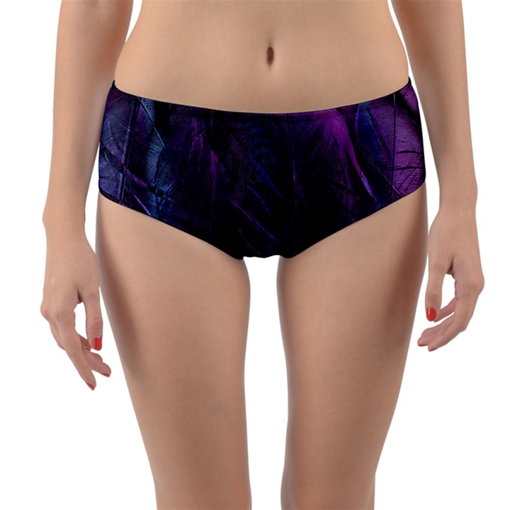 Feather Pattern Texture Form Reversible Mid-Waist Bikini Bottoms