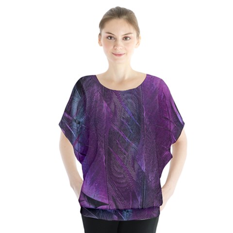 Feather Pattern Texture Form Batwing Chiffon Blouse by Wegoenart