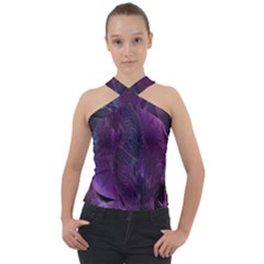 Feather Pattern Texture Form Cross Neck Velour Top by Wegoenart