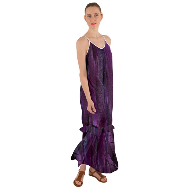 Feather Pattern Texture Form Cami Maxi Ruffle Chiffon Dress