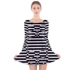 Striped-skull Demonic Skulls-stripe Long Sleeve Velvet Skater Dress by Casemiro