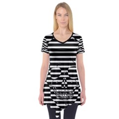 Striped-skull Demonic Skulls-stripe Short Sleeve Tunic  by Casemiro