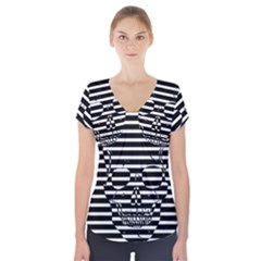 Striped-skull Demonic Skulls-stripe Short Sleeve Front Detail Top by Casemiro