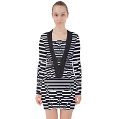 Striped-skull Demonic Skulls-stripe V-neck Bodycon Long Sleeve Dress by Casemiro