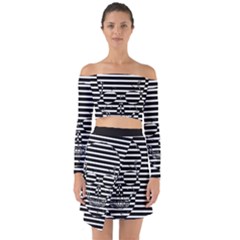 Striped-skull Demonic Skulls-stripe Off Shoulder Top With Skirt Set by Casemiro