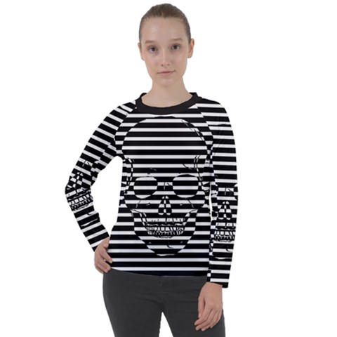 Striped-skull Demonic Skulls-stripe Women s Long Sleeve Raglan Tee by Casemiro