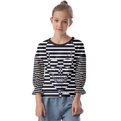 Striped-skull Demonic Skulls-stripe Kids  Cuff Sleeve Top by Casemiro