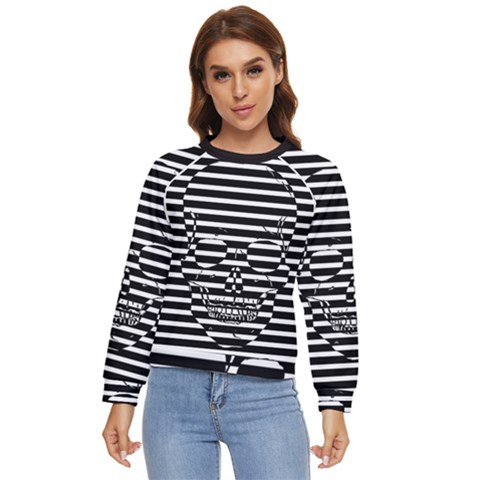 Striped-skull Demonic Skulls-stripe Women s Long Sleeve Raglan Tee by Casemiro