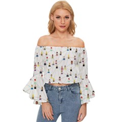 Social-media Off Shoulder Flutter Bell Sleeve Top by nateshop