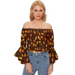 Thanksgiving Off Shoulder Flutter Bell Sleeve Top by nateshop