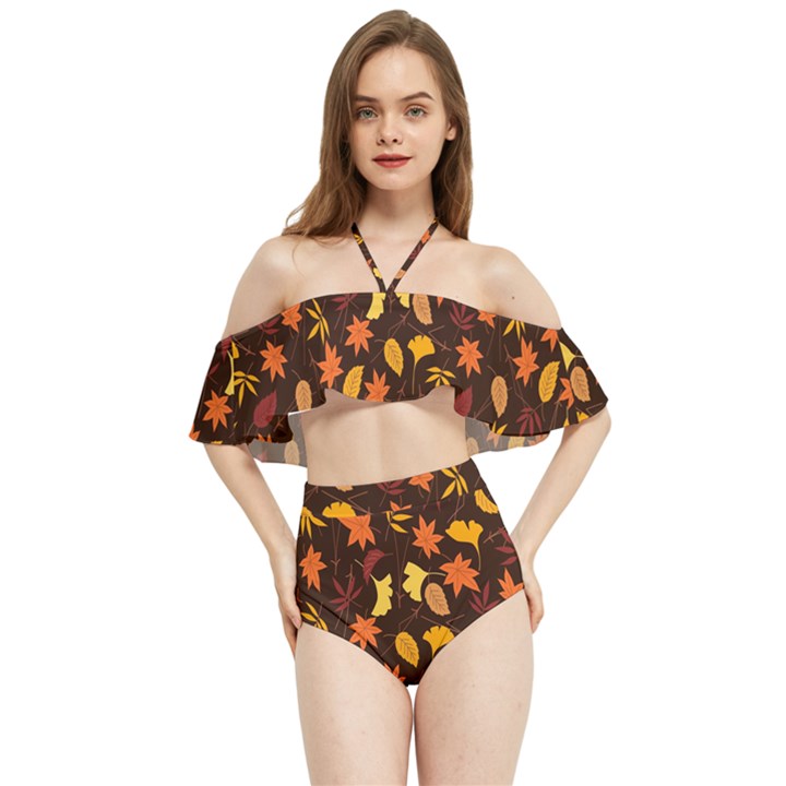 Thanksgiving Halter Flowy Bikini Set 