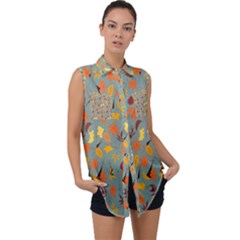 Thanksgiving-001 Sleeveless Chiffon Button Shirt