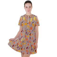 Thanksgiving-002 Short Sleeve Shoulder Cut Out Dress  by nateshop