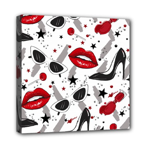 Red Lips Black Heels Pattern Mini Canvas 8  X 8  (stretched)