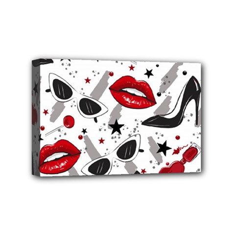 Red Lips Black Heels Pattern Mini Canvas 6  X 4  (stretched)