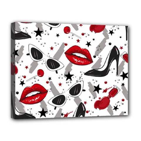 Red Lips Black Heels Pattern Canvas 14  X 11  (stretched)