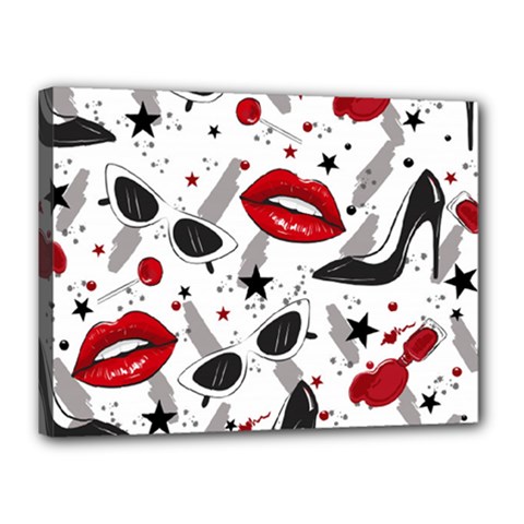 Red Lips Black Heels Pattern Canvas 16  X 12  (stretched)