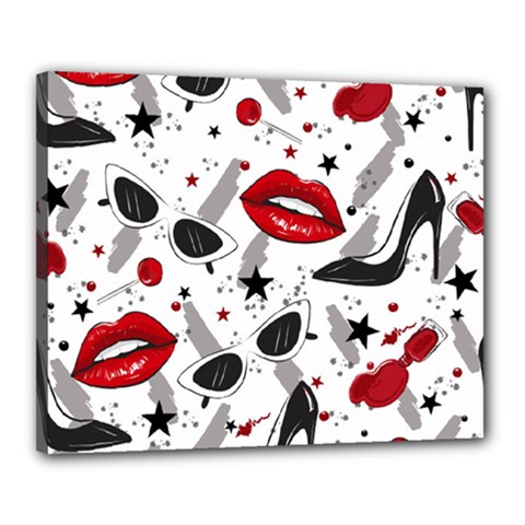 Red Lips Black Heels Pattern Canvas 20  X 16  (stretched)