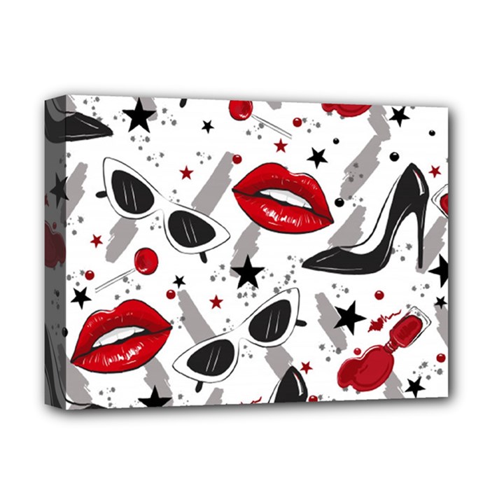 Red Lips Black Heels Pattern Deluxe Canvas 16  x 12  (Stretched) 