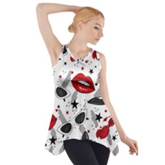 Red Lips Black Heels Pattern Side Drop Tank Tunic