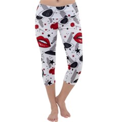 Red Lips Black Heels Pattern Capri Yoga Leggings