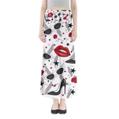 Red Lips Black Heels Pattern Full Length Maxi Skirt by Jancukart