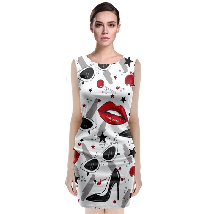 Red Lips Black Heels Pattern Classic Sleeveless Midi Dress