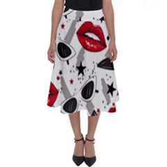 Red Lips Black Heels Pattern Perfect Length Midi Skirt