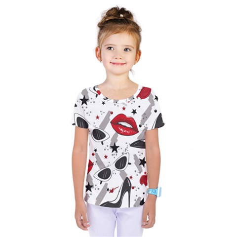 Red Lips Black Heels Pattern Kids  One Piece Tee by Jancukart