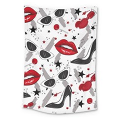 Red Lips Black Heels Pattern Large Tapestry