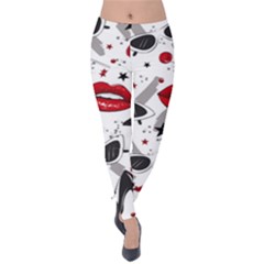 Red Lips Black Heels Pattern Velvet Leggings