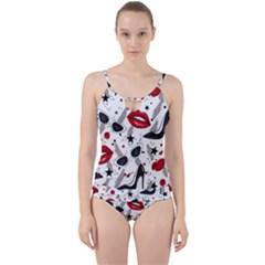 Red Lips Black Heels Pattern Cut Out Top Tankini Set by Jancukart