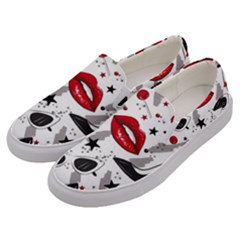 Red Lips Black Heels Pattern Men s Canvas Slip Ons by Jancukart