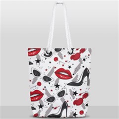 Red Lips Black Heels Pattern Full Print Rope Handle Tote (small) by Jancukart