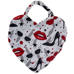 Red Lips Black Heels Pattern Giant Heart Shaped Tote