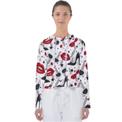 Red Lips Black Heels Pattern Women s Slouchy Sweat