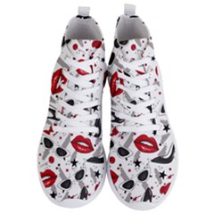 Red Lips Black Heels Pattern Men s Lightweight High Top Sneakers