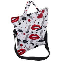 Red Lips Black Heels Pattern Fold Over Handle Tote Bag