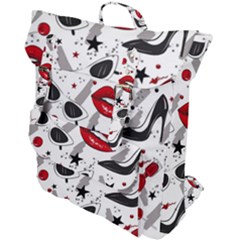 Red Lips Black Heels Pattern Buckle Up Backpack