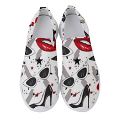 Red Lips Black Heels Pattern Women s Slip On Sneakers by Jancukart