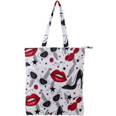 Red Lips Black Heels Pattern Double Zip Up Tote Bag