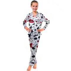 Red Lips Black Heels Pattern Kid s Satin Long Sleeve Pajamas Set